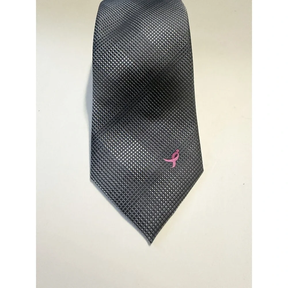 Susan G. Komen Breast Cancer Awareness Tie Charcoal Grey Pink Ribbon Logo Mens